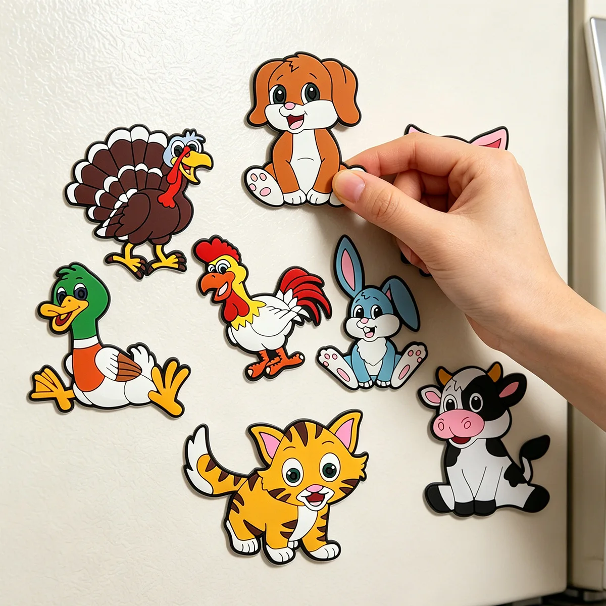 12 Stück Niedliche Bauernhof-Tier PVC-Kühlschrankmagnete Cartoon Hund Katze Kuh Hase Ente Kühlschrankaufkleber Pädagogische Heimdekoration Geschenk