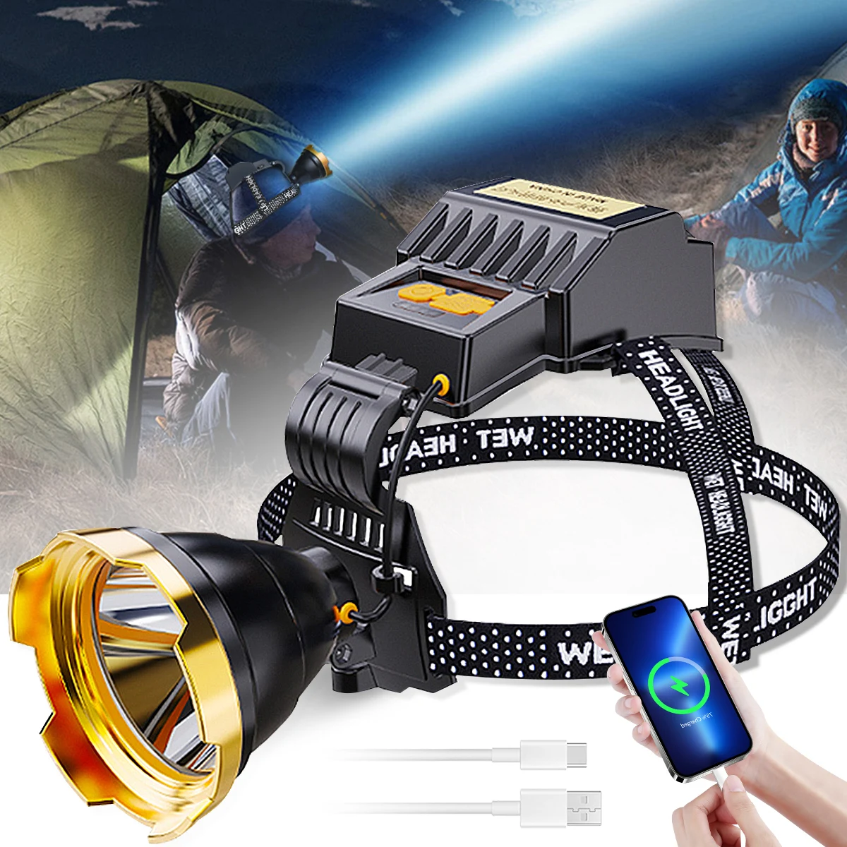 Rechargeable LED Headlamp Flashlight Hunting Head Lamp Spotlight Brighter and Further Beam Wide Lamp Cup Perfect for Caving Hike