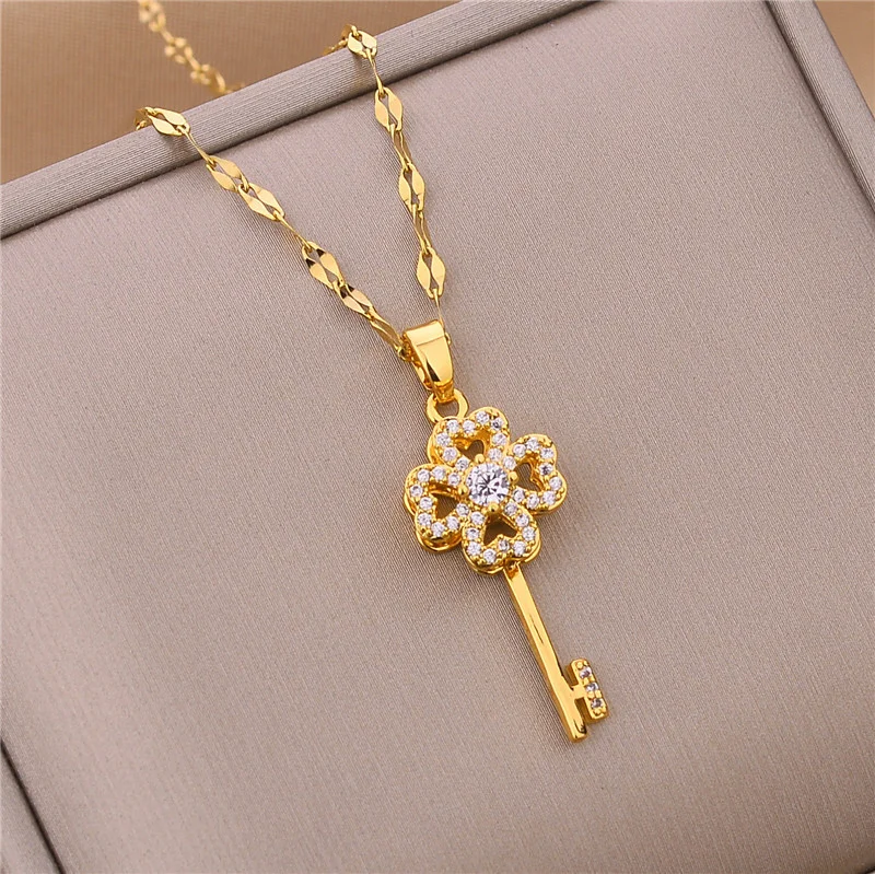 Neue In Licht Luxus Zirkon Kristall Edelstahl Halsketten Für Frauen Koreanische Mode Süße Sexy Weibliche Schlüsselbein Kette Schmuck