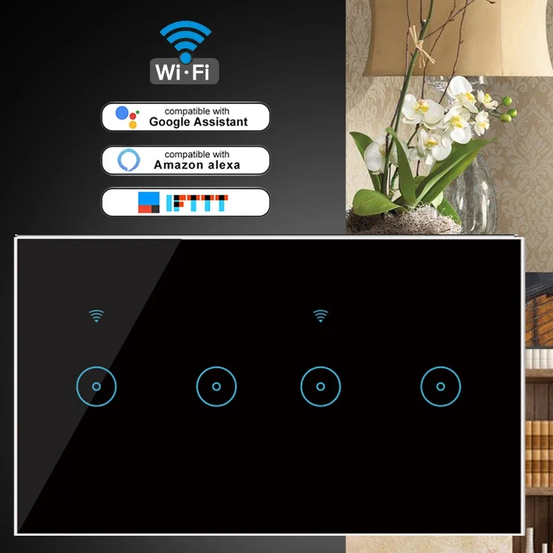 Ewelink-スマートタッチウォールスイッチ,Wi-Fi,EU規格,4ギャング,5ギャング,6ギャング,音声制御,Alexa互換,Google Home,新規