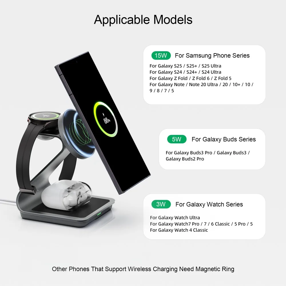 Desktop 3 in 1 Magnetic Wireless Charger For Samsung S26 S25 S24 Galaxy Watch 8/7/6/5/4/3 Ultra Buds Pro 2 Fast Charging Station