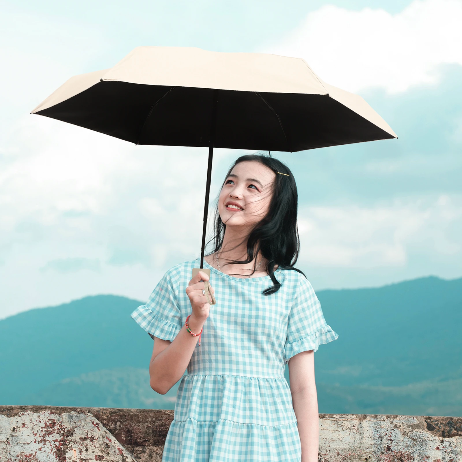 

Vinyl Sun Umbrella Umbrellas Rainproof Folding Windproof Strong Steel Toddler for Girls Small Travel Shade