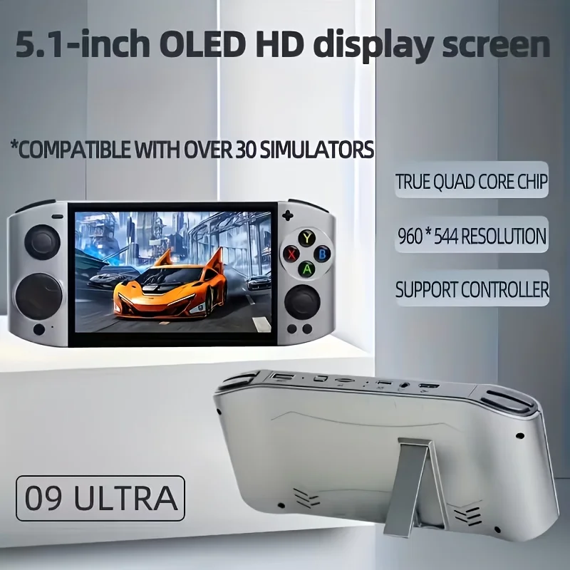 

The 09 ULTRA handheld game console is equipped with a 5.1-inch high-definition screen and dual 3D joysticks for precise control.