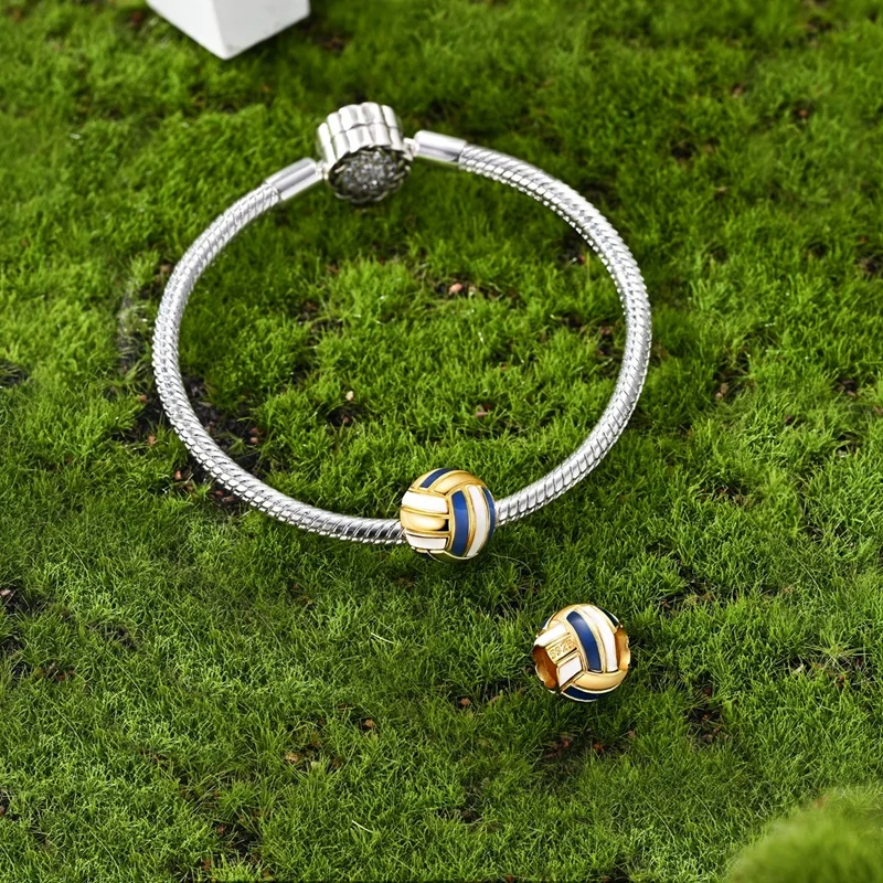 Original 925 Sterling Silver Volleyball Bead High Quality Fashion Fit Bracelet DIY For Women Fine Birthday Sport Jewelry Gifts