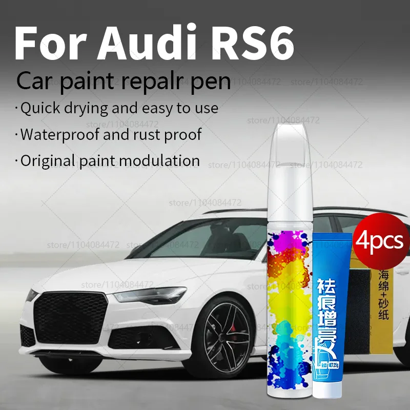 

Ручка для ремонта автомобильной краски для 2002-2025 AUDI RS6, аксессуары для ремонта царапин, 4 шт., белый LY9L, синий LX5F, черный LY9B, серый LX7G, синий