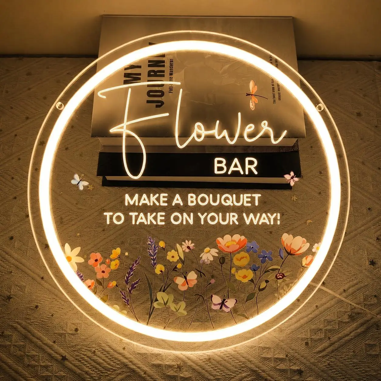 Flower Bar Neon Sign USB Dimmable LED Lights for Flower Shop Cafe Wedding Party Florist Business Wall Decor Gifts Night Light