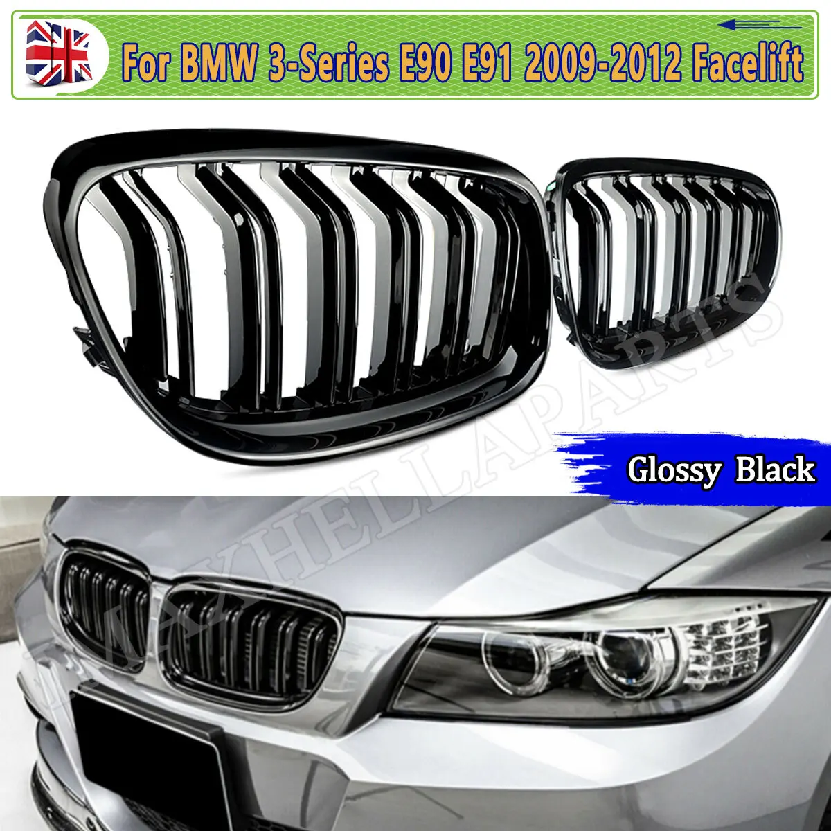 

M Style Grille For BMW E90 E91 3 Series 318d 320d 330d 2009 2010 2011 2012 2013 Facelift Front Kidney Grill Grille Gloss Black