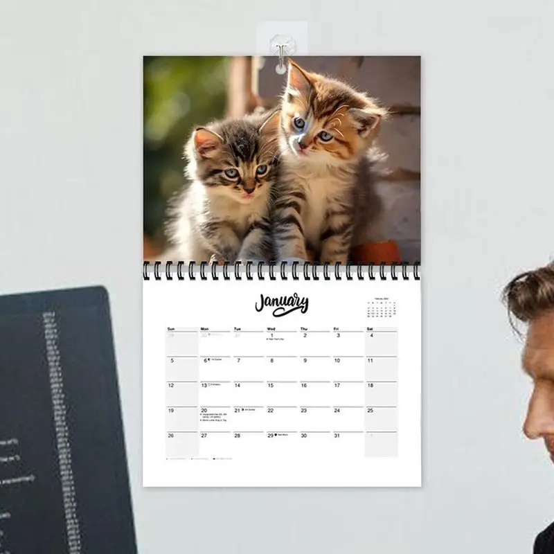 Calendário de parede mensal do gato bonito, planejador familiar Hangable, organizador diário, adorável calendário do gato, 21X28cm, 2025