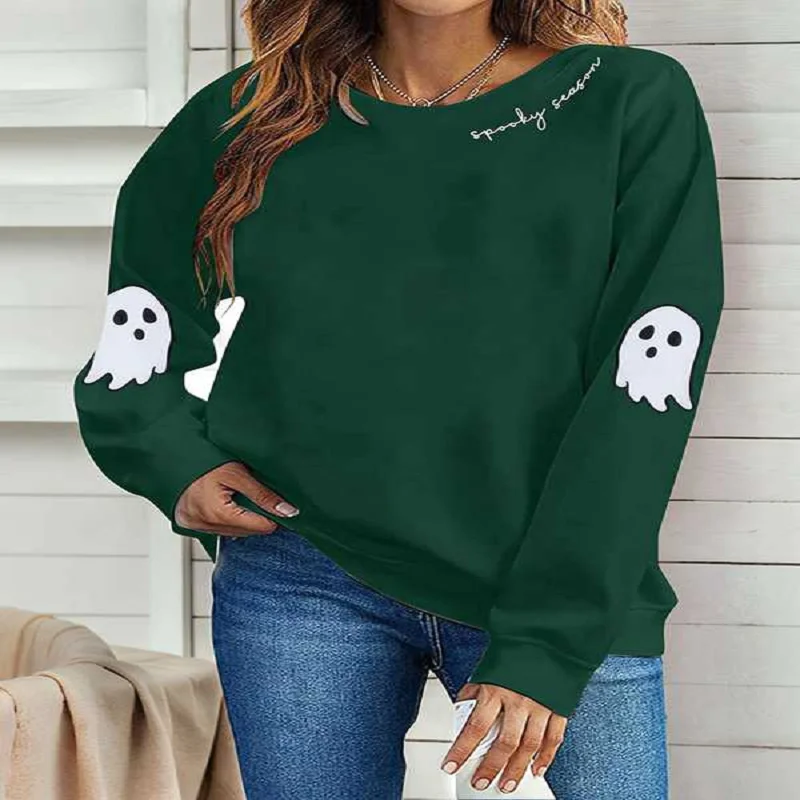 Halloween Ghost Print Sweatshirts Women's Long-Sleeved Loose And Comfortable Pullover Fashion Trend Woman Clothing Hoodie