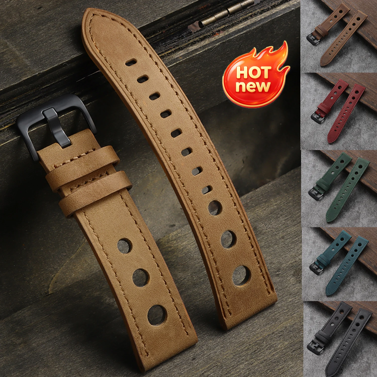 18mm 20mm22mm24mm Universal Breathable Porous Bands for Seiko for Omega Watch Strap Vintage Racing Leather Soft Band Black Brown