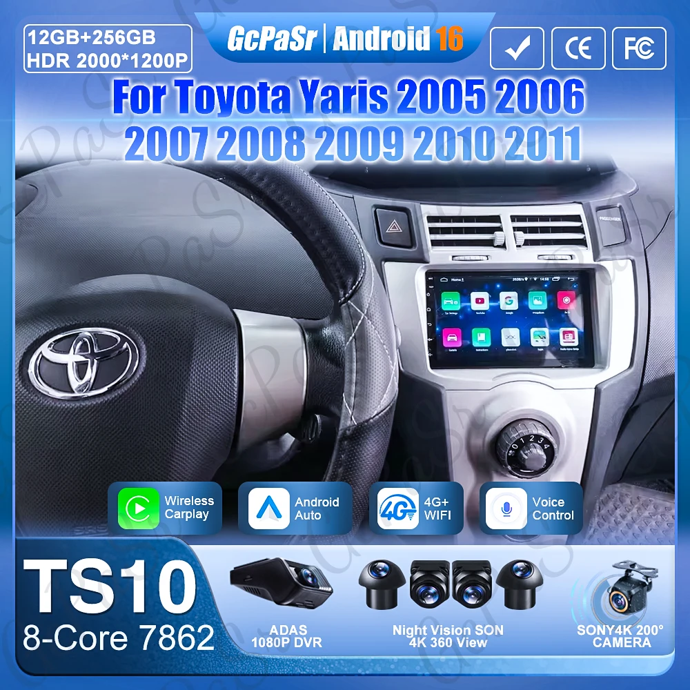Android Auto For Toyota Yaris 2005 2006 2007 2008 2009 2010 2011 GPS Navigation Screen Display Car Radio Car Intelligent Systems