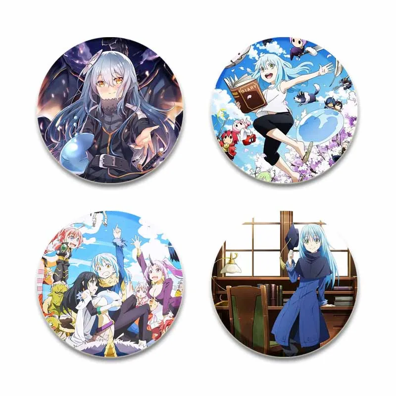 Tensei Shitara Slime Brooches Cartoon Cosplay Ken Rimuru Tempest Milim Nava Badges Icons Handmade Round Lapel Pins Jewelry Gifts