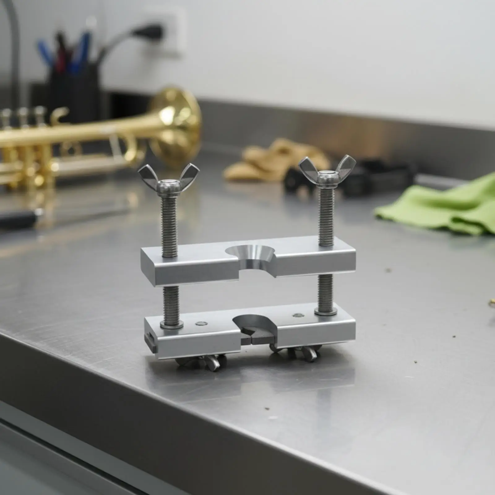 Aluminum Brass Mouthpiece Puller Tool for Trumpet Trombone Repair Kit with Two Part Clamp and Wing Nut for Music Workshop
