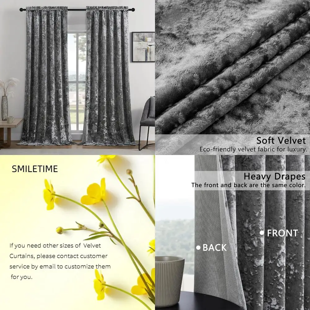 

Luxurious 52x84 Inch Crushed Velvet Curtains with Rod Pocket, Thermal Insulated and Soundproof, Light Filtering for Living Space