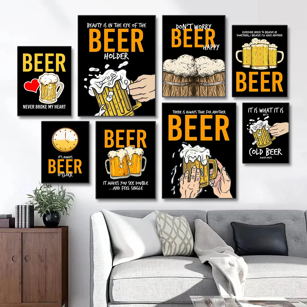 (1pc frameless)Interesting Beer Enthusiast Cheers Craft Beer Retro Posters Prints Canvas Painting Wall Art Picture Living Roo