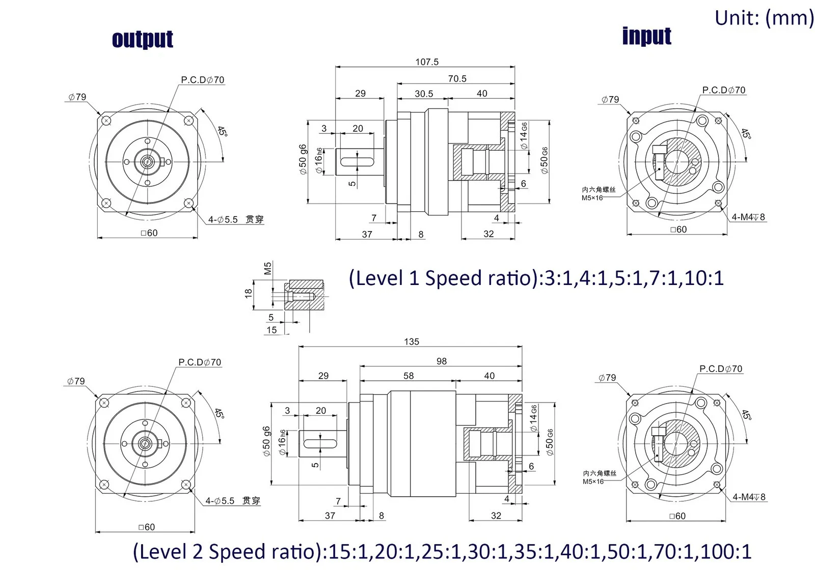 High precision Helical Planetary Gearbox Step-down Gearbox Motor Reducer 14mm input for 60mm Motor 400W Servo Gearbox 3 arcmin