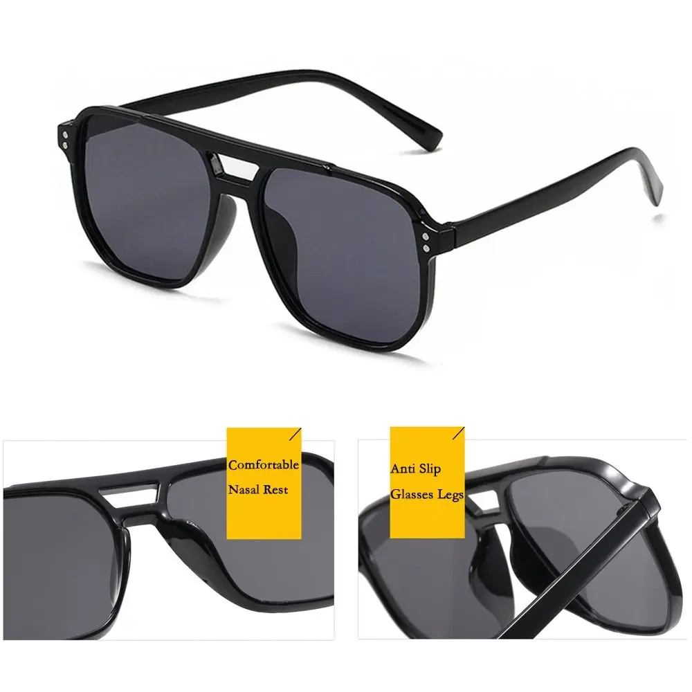 Trendy Punk Square Frame Sunglasses Beach Eye Protection Travel Accessories Black Shades Glasses Anti-UV Eyewear for women men