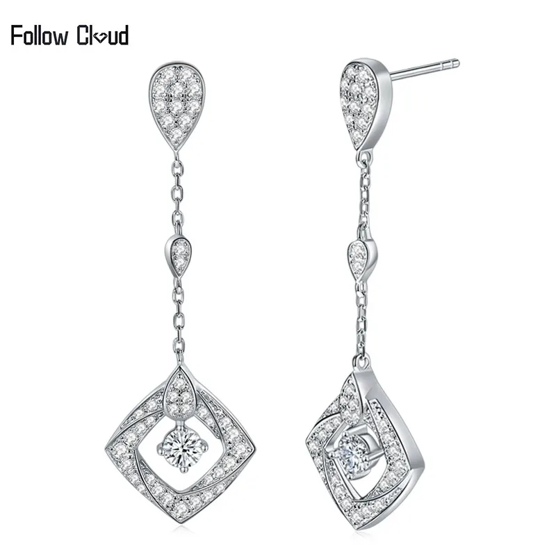 

Follow Cloud 0.3CT 4mm D Color Moissanite Diamond Earrings Women's Long Square Cut Drop Earring Light Luxury for Wedding Jewelry