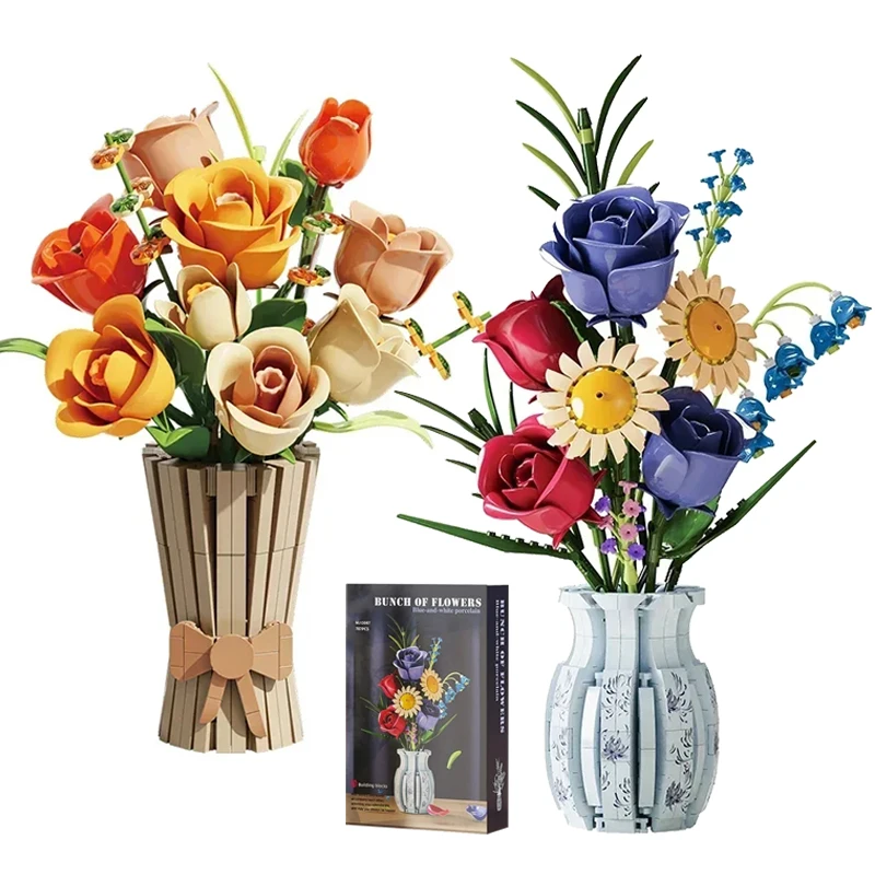 

MOC Creative Rose Building Blocks Set Model Flower Pot Decorative Bouquet Model DIY Toys For Kids Valentine's Girl Holiday Gifts