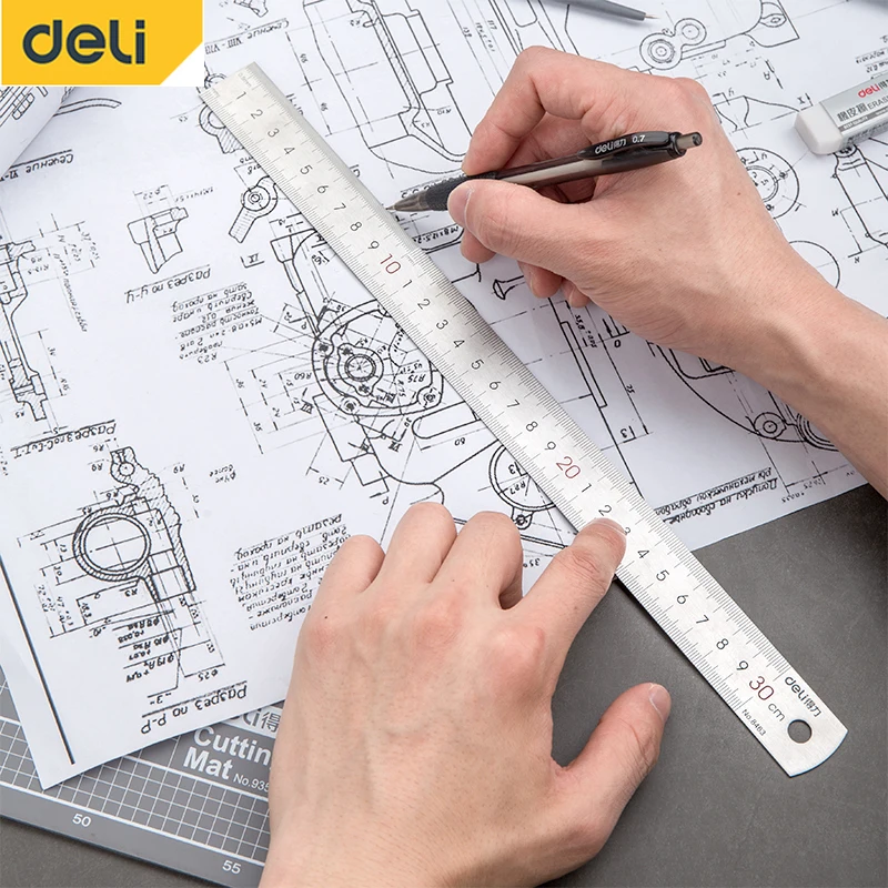 Imagem -06 - Deli Régua Reta Precisão 1530cm Plana Grosso Metal Medição Escala Ferramentas Escritório Suprimentos Aço Inoxidável