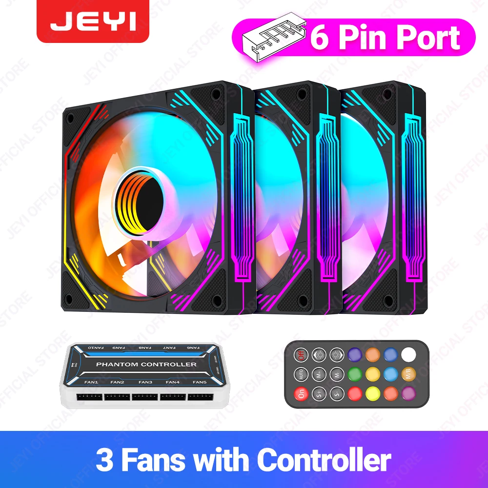 JEYI RGB-koelventilatoren 120 mm computerbehuizing Hoge prestatieventilatorset 6-pins pc-ventilatorkoeler Stille radiator met ARGB-controller