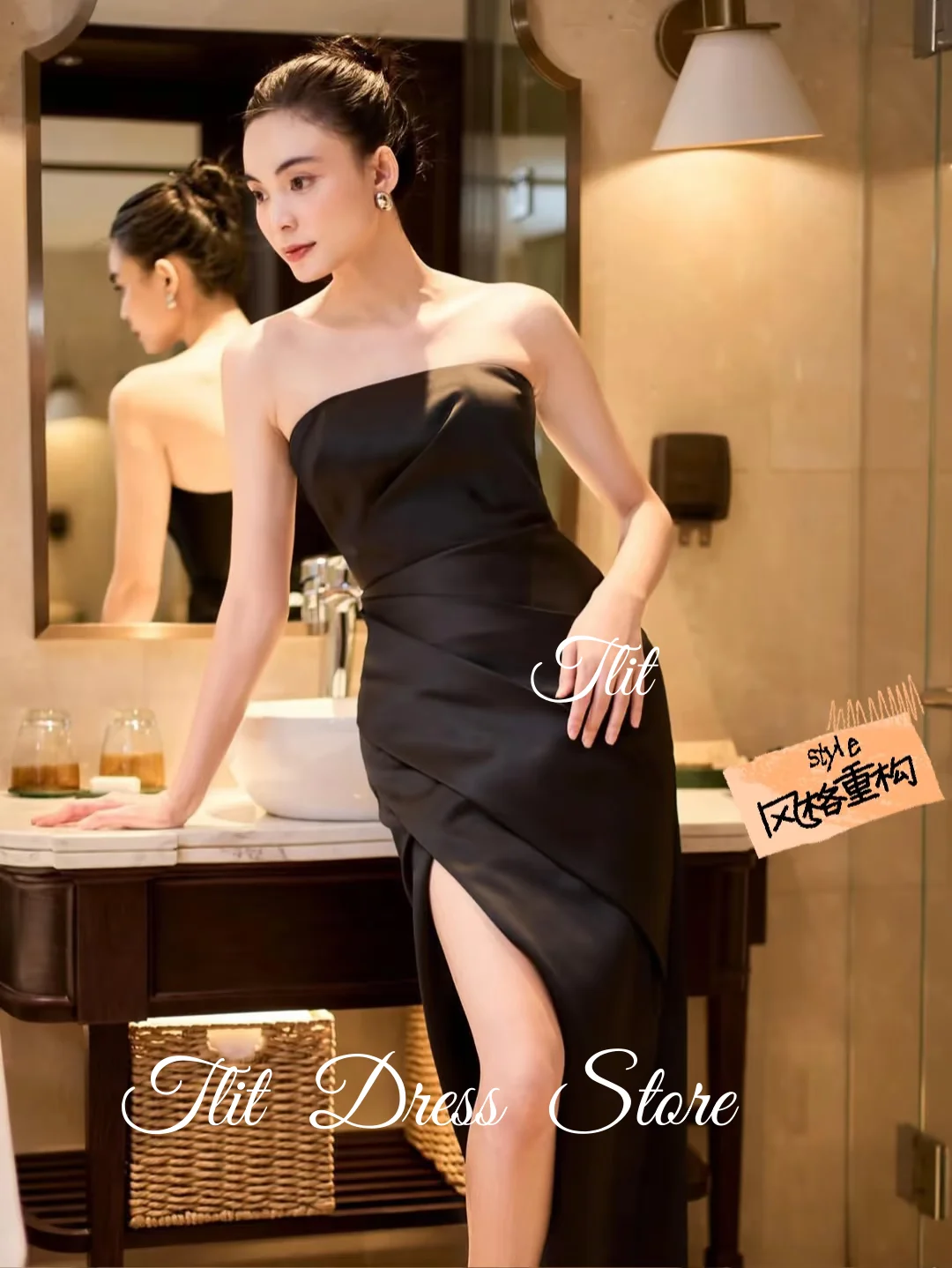 فساتين سهرة أنيقة من TLIT مصنوعة من الحرير الأسود والساتان حورية البحر فستان زفاف كوري لالتقاط الصور بدون حمالات فساتين حفلات مخصصة #3