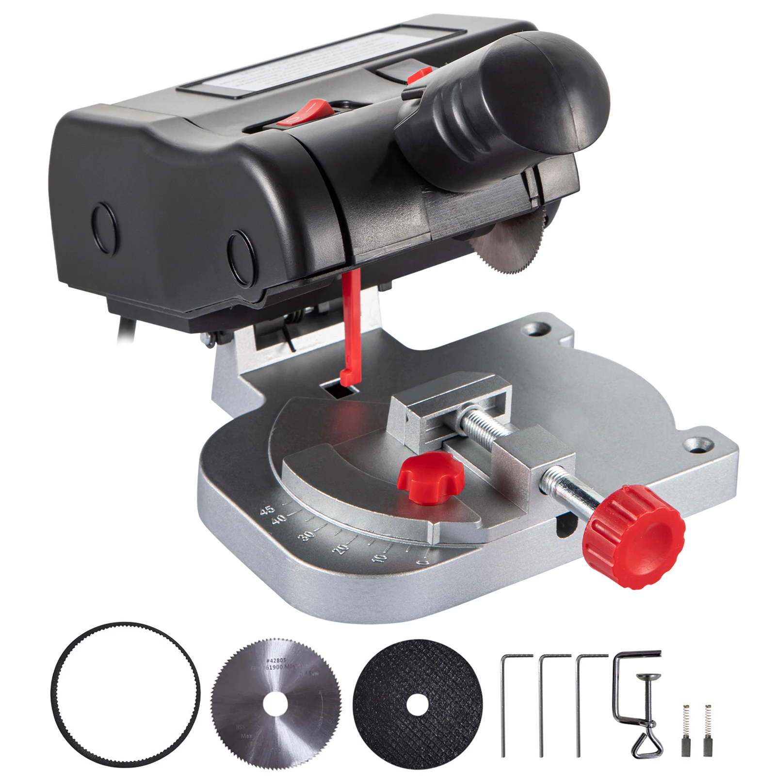 SucceBuy Mini Miter Cut-off Chop Saw 0-45° Home DIY Benchtop Table Cutting Machine Steel and Resin Blades for Wood Plastic Metal