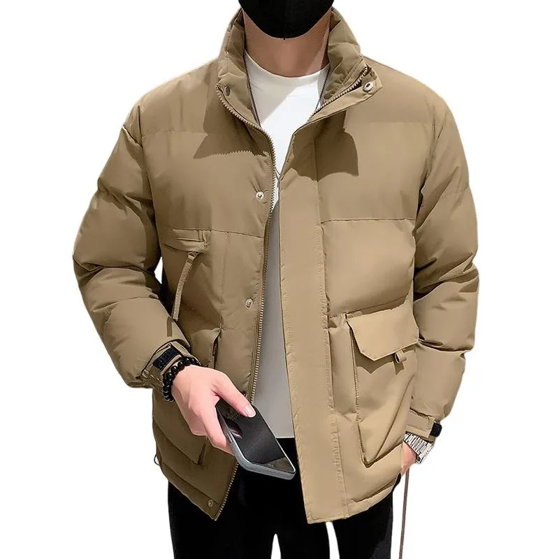 Winter Workwear Multiple Pockets Men's Parka Jackets Korean Stand Collar Warm Casual Jacket Overcoat Streetwear Men Clothing