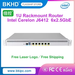 BKHD Silver 1U Intel Celeron J6412 Rack Mounted Device Router Firewall 6x2.5GE  Supports Pfsense Debian Expanded WiFi 4G 1493NP