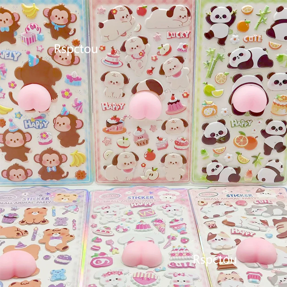 

Набор из 6 милых мягких наклеек в виде животных для снятия стресса, забавные креативные игрушки-антистресс, DIY наклейки для гитары, ноутбука, багажа, кавайные пузырьковые стикеры