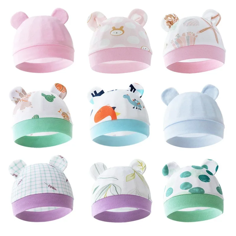 3pcs Spring Summer Baby Hat Anti Scratch Gloves Anti Fall Foot Covers Set Newborn Bear Hat 0-6 Months Photography Props