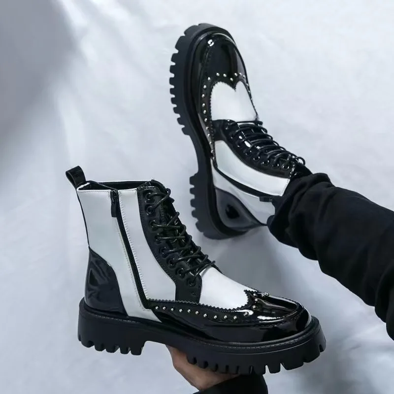 

Кожаные повседневные ботинки для мужчин на все сезоны. Высокие кожаные ботинки. Модные уличные ботинки на толстой подошве с противоскользящим покрытием. Размер 46.