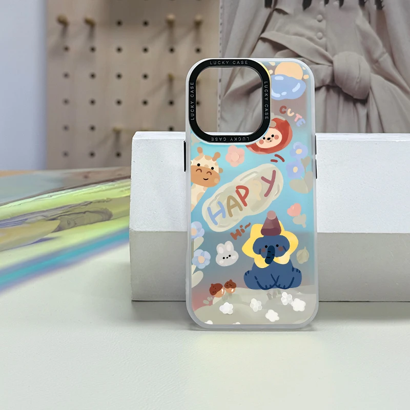 Happy and cute animal illustrations with iPhone 16, 15, 14, 13, 12, 26 Pro Max, Pro, Design Shock-Resistant, Full-Coverage Tempe