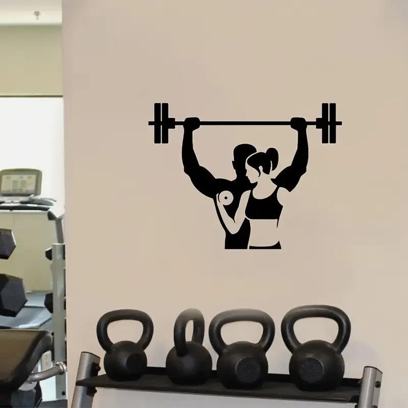 1pc Couple Weightlifting Vinyl Wall Decal - Waterproof, Self-Adhesive Gym Room Decor Sticker for Home