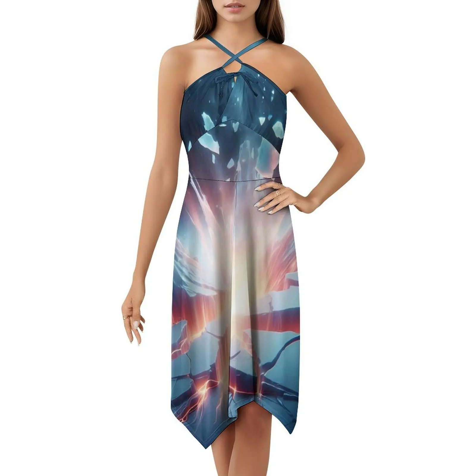 واقعية الكراك في الجليد الطباعة الرقمية 7 فستان عطلة مثير للنساء شاطئ حفلة عيد ميلاد فستان قصير الكراك في الجليد