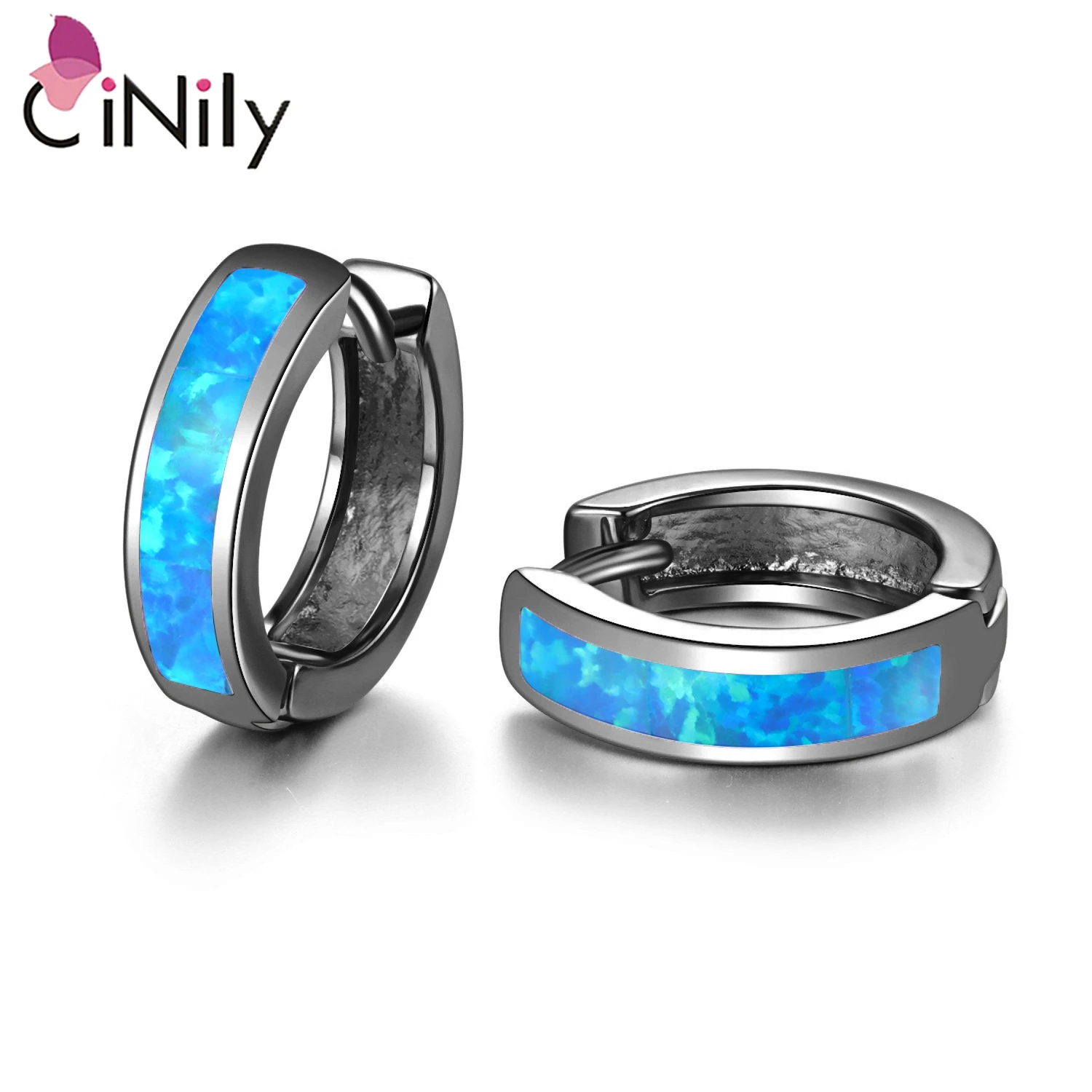 CiNily Colorful Optional Opal Hoop Earrings Rose Gold/Silver Plated  Fashion Jewelry for Women Girls Mini Small Round Earrings