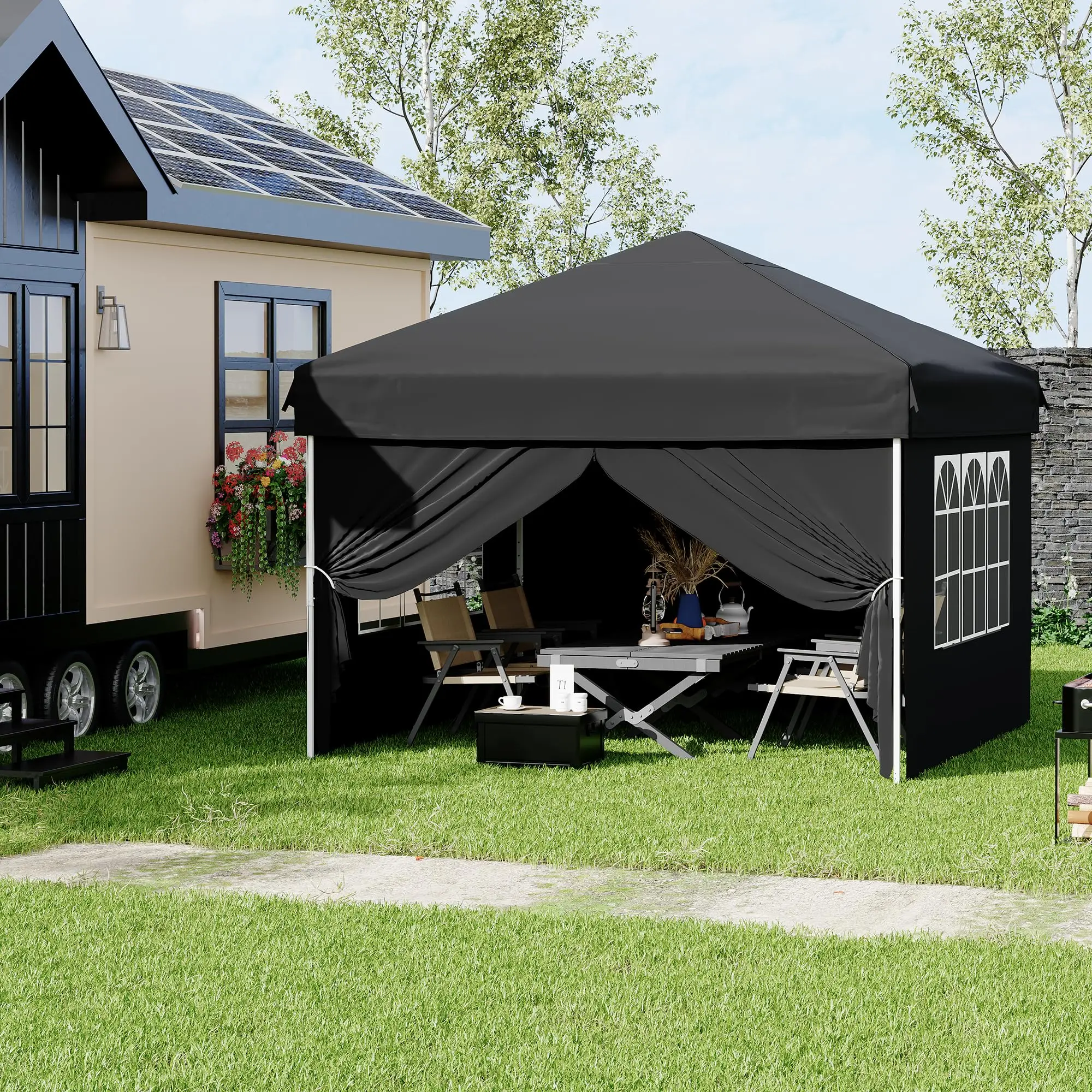 10x10 ft Pop Up Canopy Tent – Waterproof Outdoor Shelter with 4 Window Sidewalls, UPF 50+, Sandbags & Stakes, Carry Bag – Quick Setup Instant Gazebo for Camping, Parties, Markets