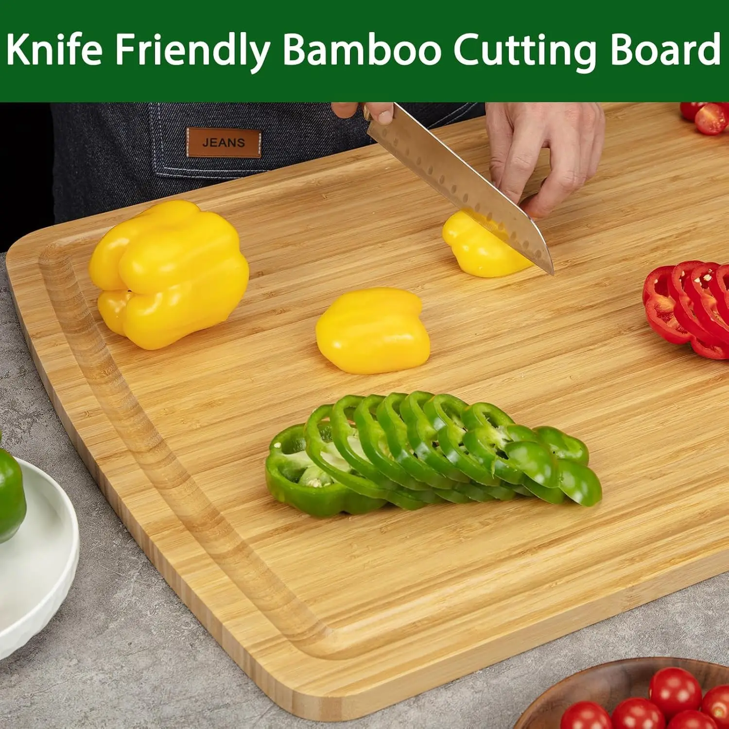 Bamboo Cutting Boards for Kitchen, Extra Large Wood Cutting Board with Deep Juice Groove and Handle Heavy Duty Chopping board, 30" x 20" Knife Friendly Serving Tray with Handles view 6