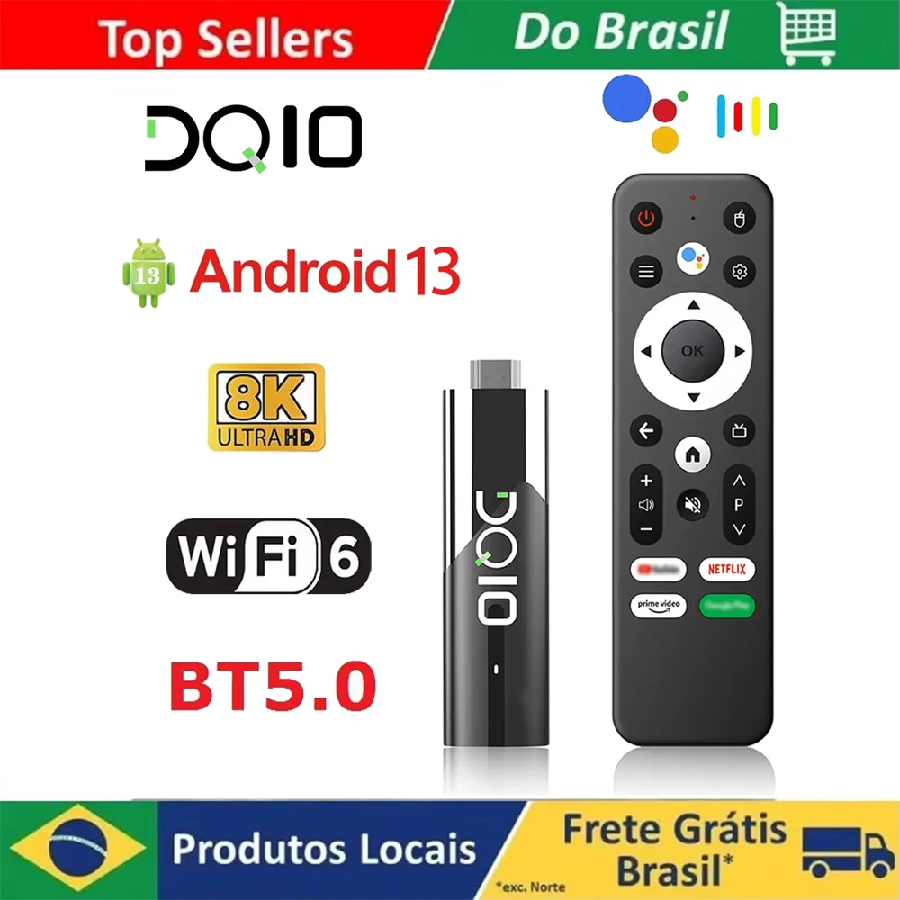 DQ10 Mini TV Stick Android 13 Video Support 8K 4K WiFi 6 H618 Quad Core Voice Remote Control Smart TV Box