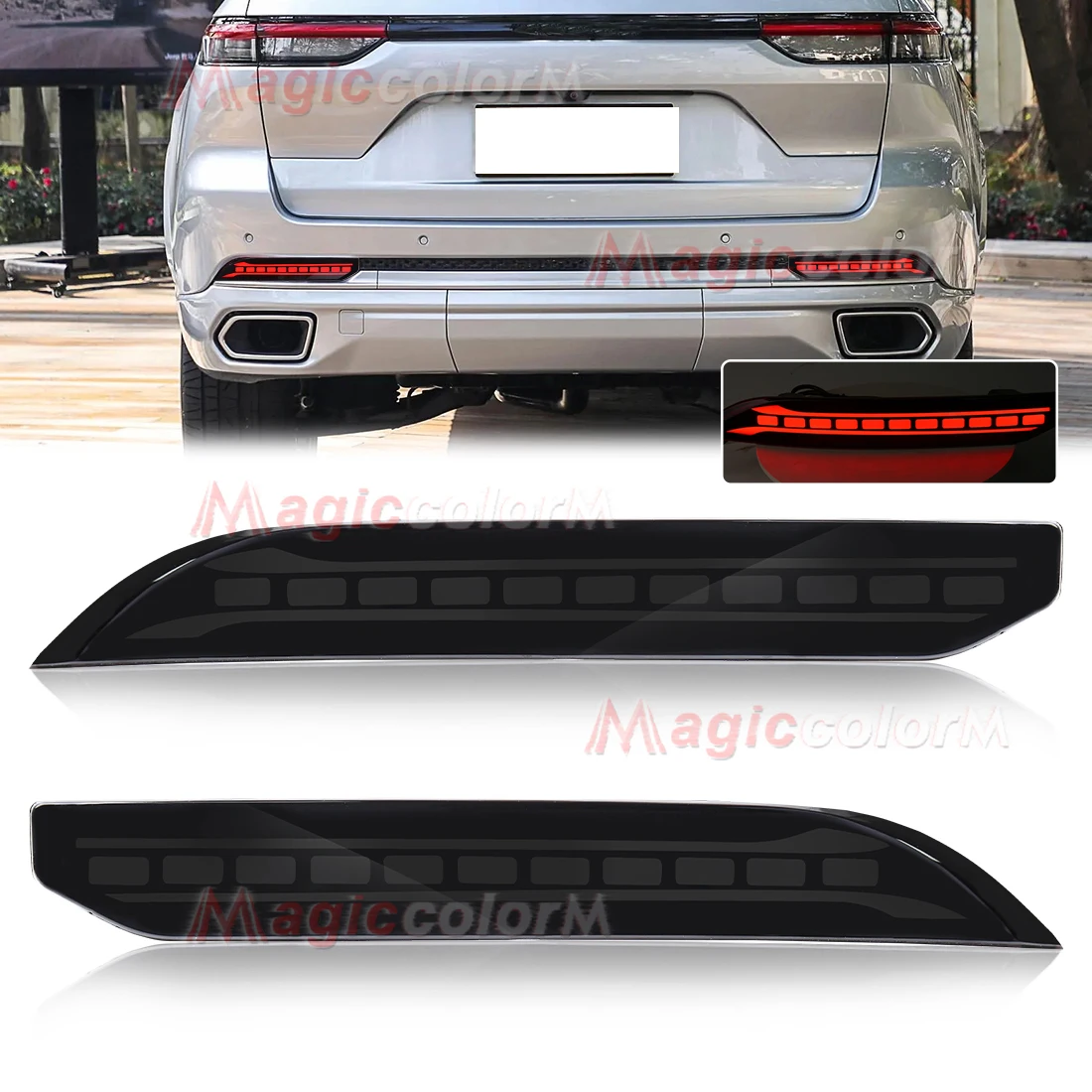 

LED Tail Rear Bumper Reflector Light For Jeep Grand Cherokee 2021 2022 2023 2024 Brake Light Dynamic Turn Signal Tail Lamp 12V