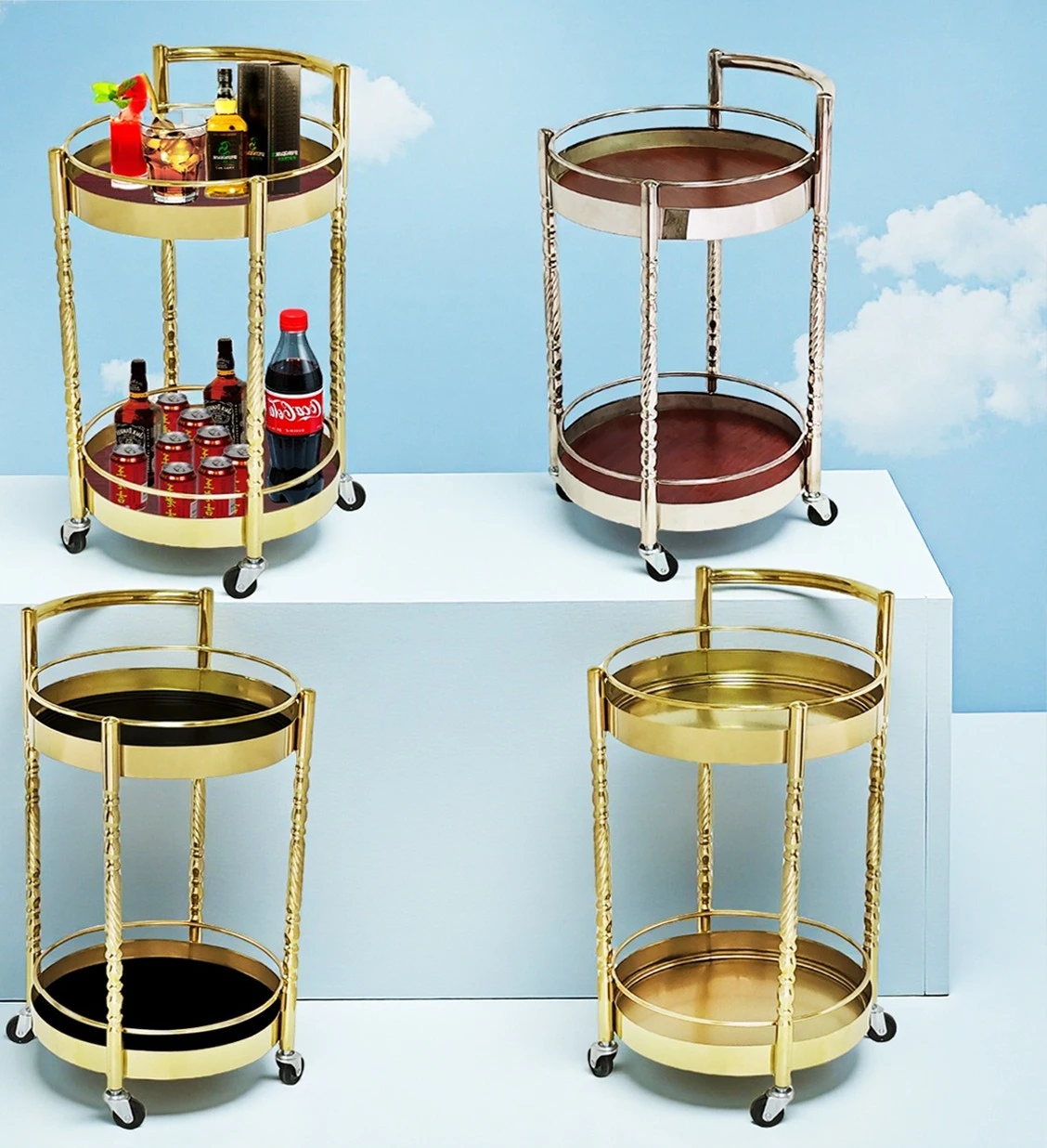 

Garden-shaped Wine Cart Titanium Dining Sidecar Dining Trolley Wine Cart Shop Tea Cart Mobile Stainless Steel Service Truck