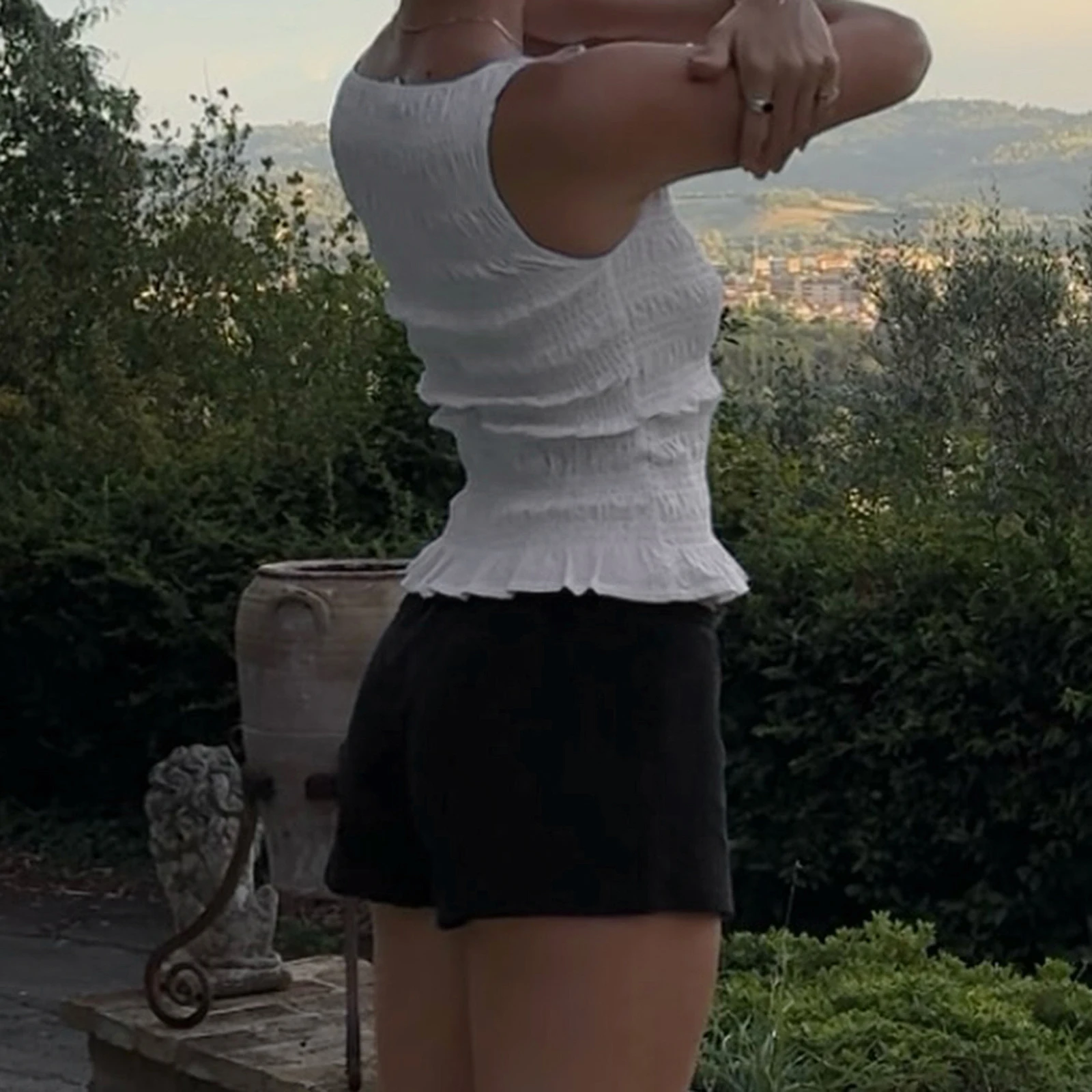 

Dourbesty Women Sexy Shirred Peplum Tanks Tops Sleeveless Pleated Ruched Ruffles Hem Crop Top Summer y2k Going Out Shirts 2025