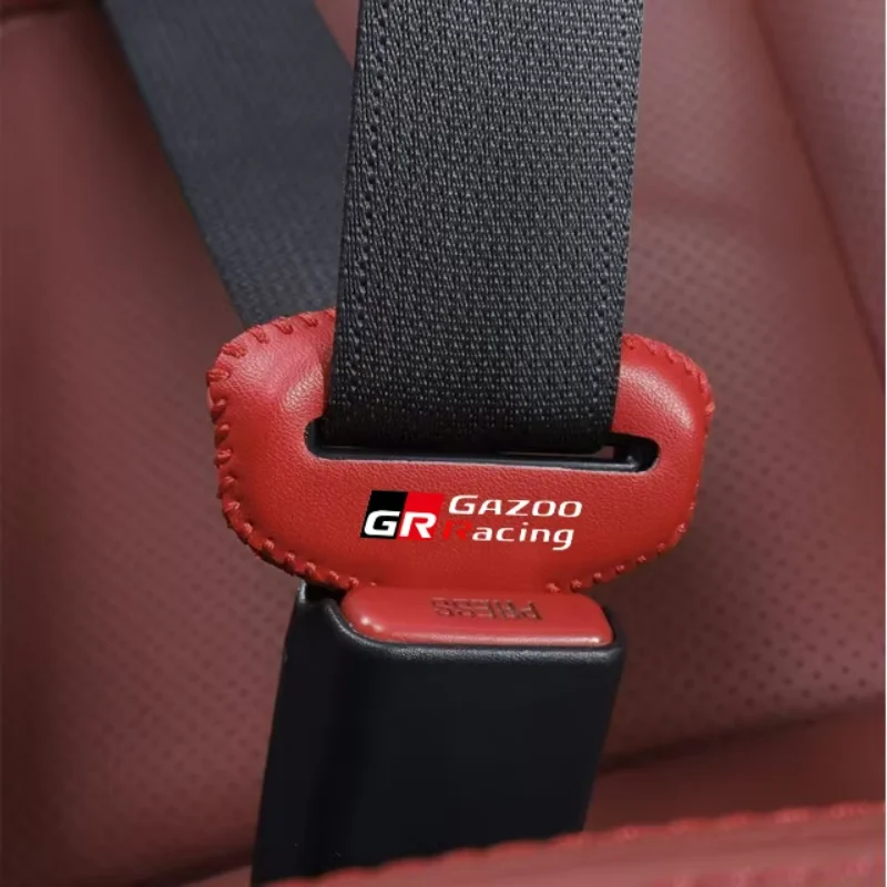 2pcs PU Leather Car Seat Belt Buckle Clip Cover Protector Anti-Scratch Case For Toyota GR Gazoo Racing RAV4 C-HR Yaris