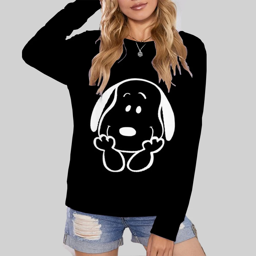 Snoopy cartoon print Women Sweatshirt Long Sleeve Crewneck Graphic Hoodie Clothes Couple Valentine\'s Day Gift Womens Clothes