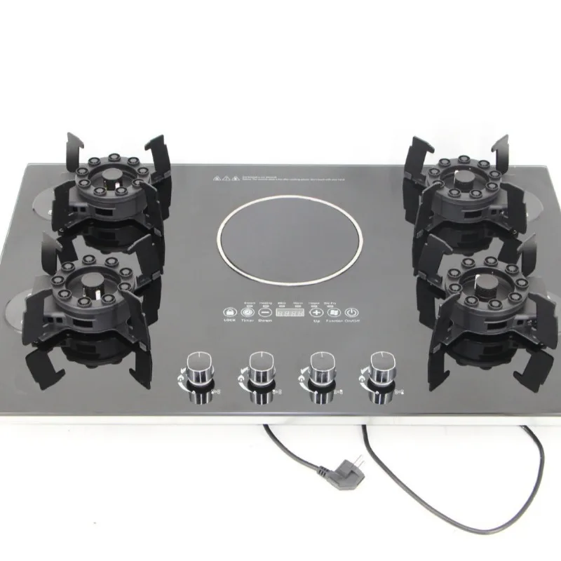 Household 5-head fire flip cover magic dish stove + electric ceramic stove/glass panel embedded