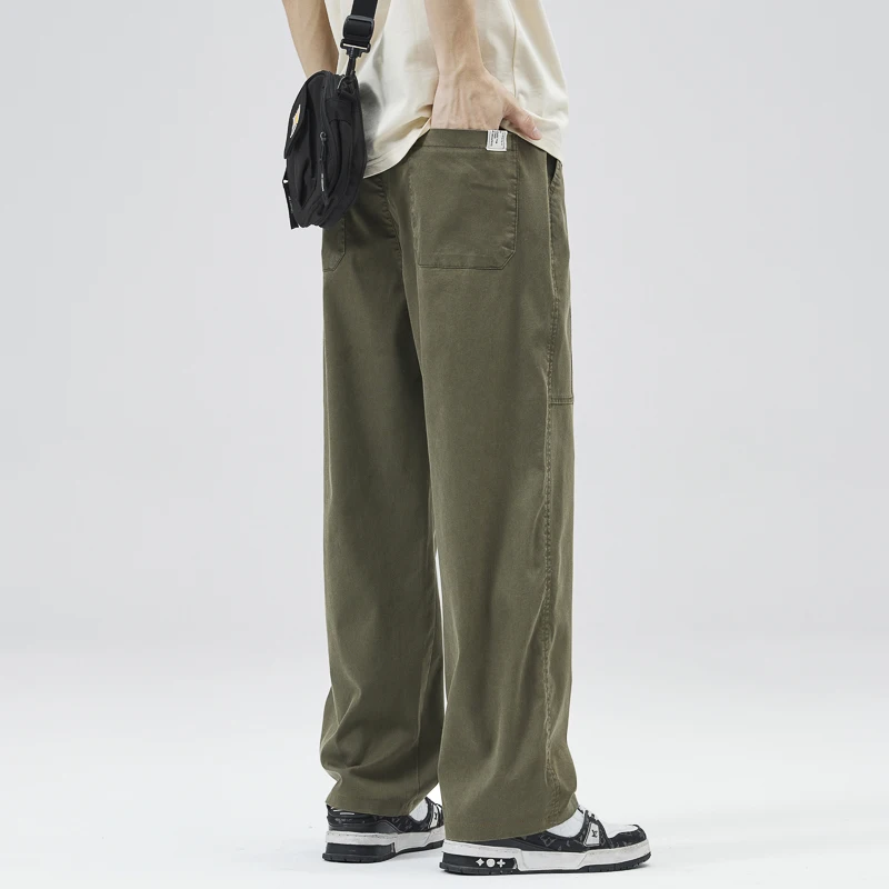 Мужские повседневные брюки Tencel с прямыми штанинами High Street, легкие летние свободные брюки, мужские потертые дышащие брюки для спецодежды