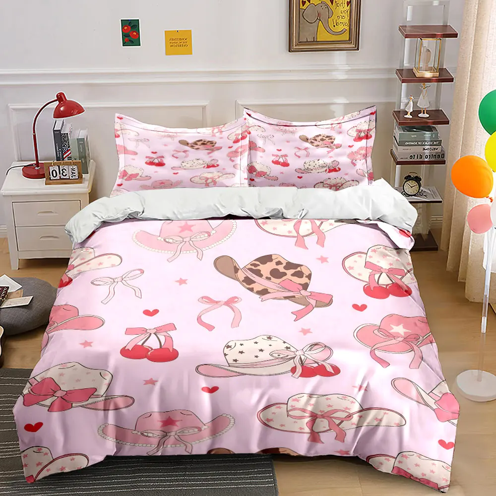 

Cute Cowboy Hat Pattern Set Bedding Set with 1 Duvet Cover 2 Pillowcases Single Double King Queen, Gift