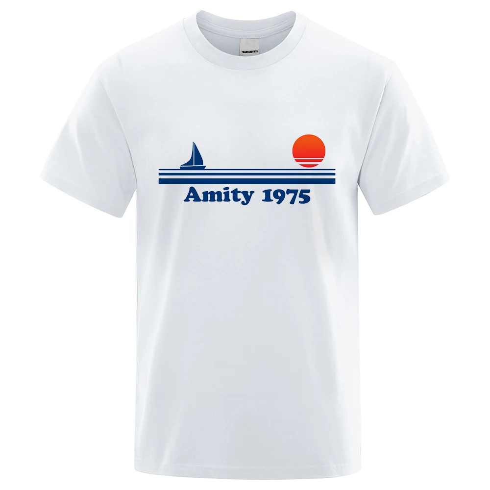 Amity 1975 - Jaws Retro Print Tshirt Men Creativity Sweat Clothing Fashion Tee Clothes T Shirts Breathable Cotton T-Shirts Man