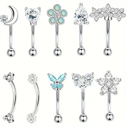 Florideco 1Pc Rook Eyebrow Studs Earrings for Women Men Surgical Steel Inlaid CZ Opal Belly Lip Ring Cartilage Piercing Jewelry