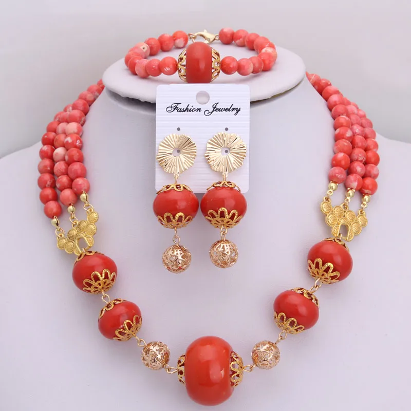 4UJewelry Nigerian Jewelry Partys Jewelry Set Original Coral Beads +Pressed Beads African Wedding Necklace Set 2022 Trendy Set